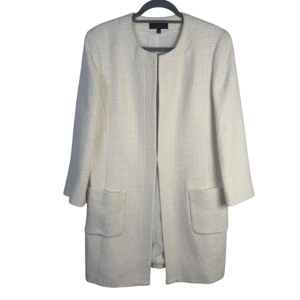 Talbots Off White Tweed Mid Length Overcoat Coat Coat Coat 3/4 Sleeves Size 12